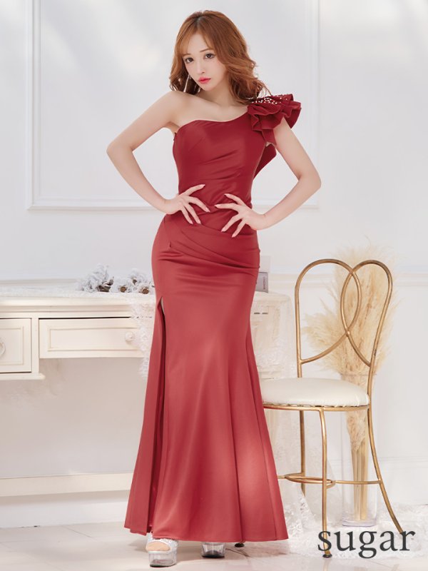 画像7: Lサイズ・sugarオリジナルカラーあり☆【JEAN MACLEAN/ジャンマクレーン】ワンショル/ マーメイド/ スリット/ ワンカラー/ フリル/ タイト/ ロングドレス/ キャバドレス long[OF2A] (7)