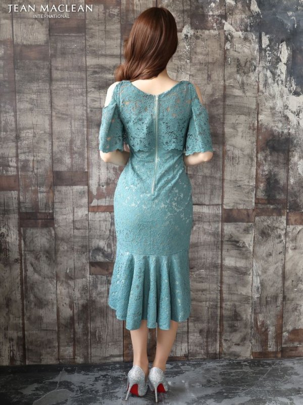 画像6: Lサイズあり【JEAN MACLEAN/ジャンマクレーン】総レース/ ワンピース/ フリル/ ワンカラー/ テールカット/ マーメイド/ ひざ丈/ ミディアムドレス/キャバドレス【HC02】 (6)