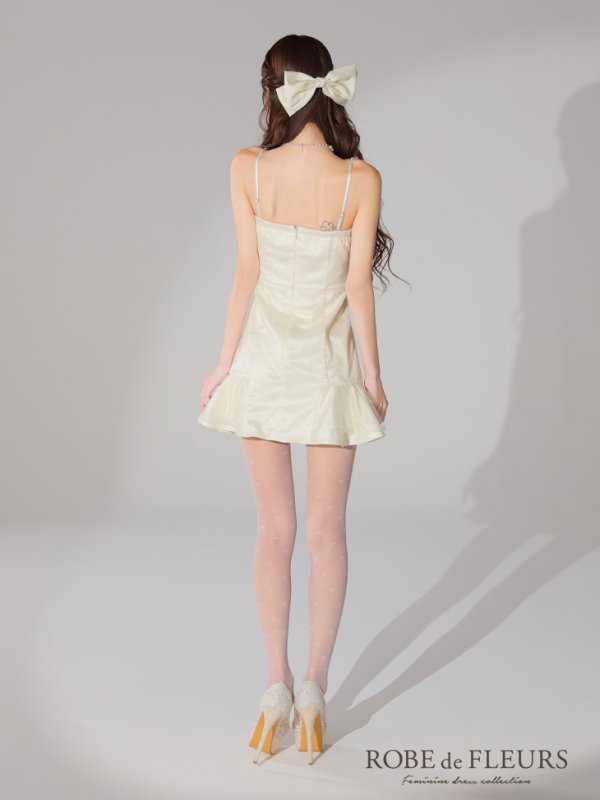 画像15: XSサイズあり【ROBE de FLEURS/ローブドフルール】ラメチュール/ サテン/ バストビジュー/ ミニドレス/ キャバドレス[OF2] (15)