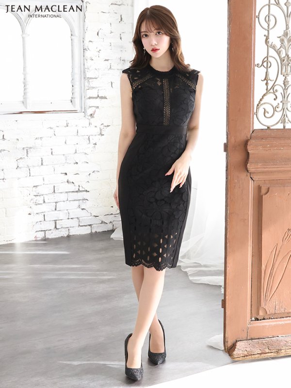 画像4: Lサイズあり【JEAN MACLEAN/ジャンマクレーン】総レース/ フラワーレース/ ノースリーブ/ 切り替え/ ハイウエスト/ 膝丈/ タイト/ ミディアムドレス/ キャバドレス【HC02】 (4)