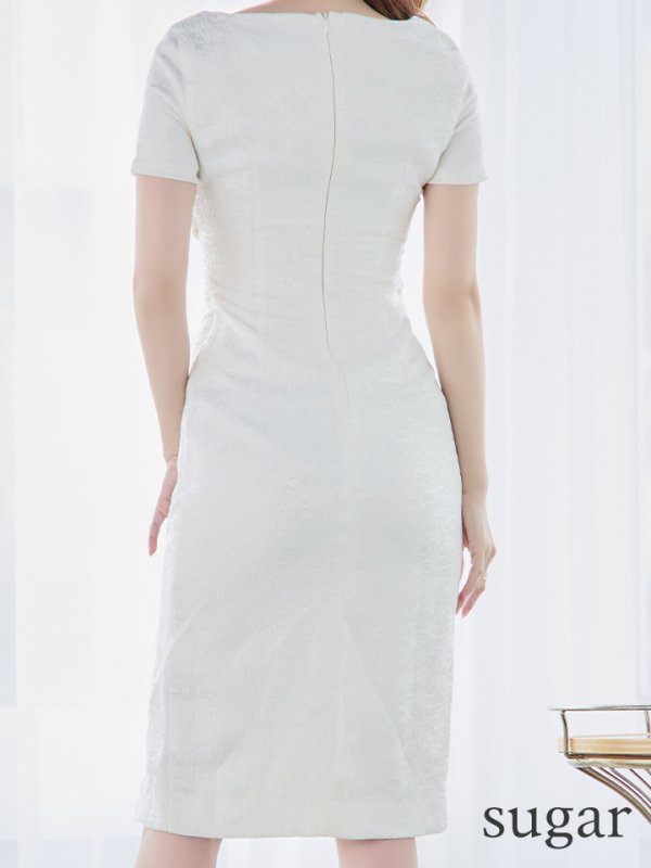 画像16: Lサイズあり【JEAN MACLEAN/ジャンマクレーン】ジャガード/ 花柄/ ワンカラー/ 半袖/ 袖あり/ タック/ タイト/ ひざ丈/ ミディアムドレス/キャバドレス【HC02】 (16)