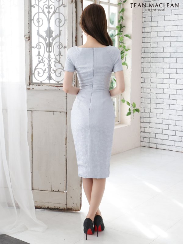 画像4: Lサイズあり【JEAN MACLEAN/ジャンマクレーン】ジャガード/ 花柄/ ワンカラー/ 半袖/ 袖あり/ タック/ タイト/ ひざ丈/ ミディアムドレス/キャバドレス【HC02】 (4)