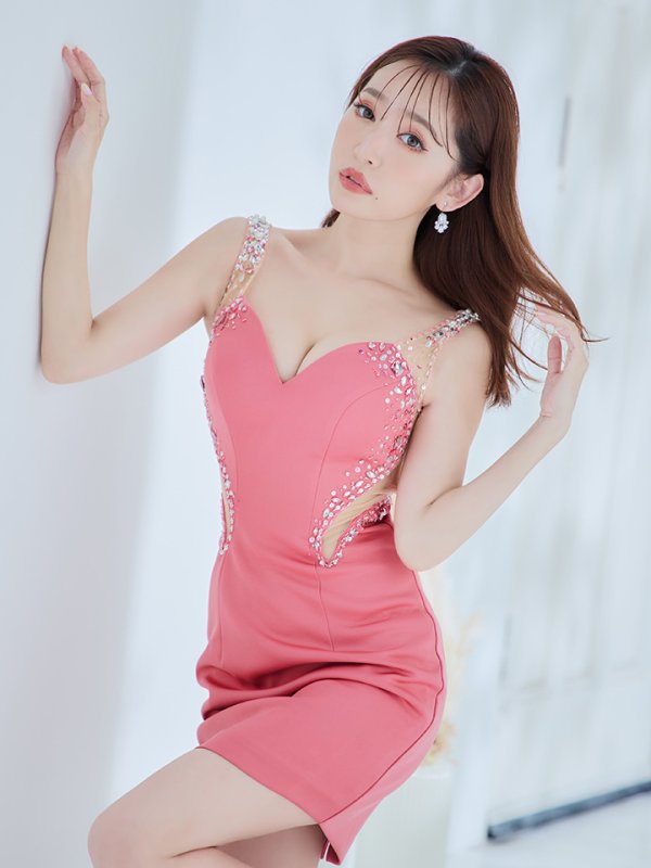 画像4: XSサイズあり【IRMA/イルマ】ワンカラー/ ビジュー/ ノースリーブ/ シアー/ タイト/ ミニドレス/ キャバドレス【HC02】 (4)