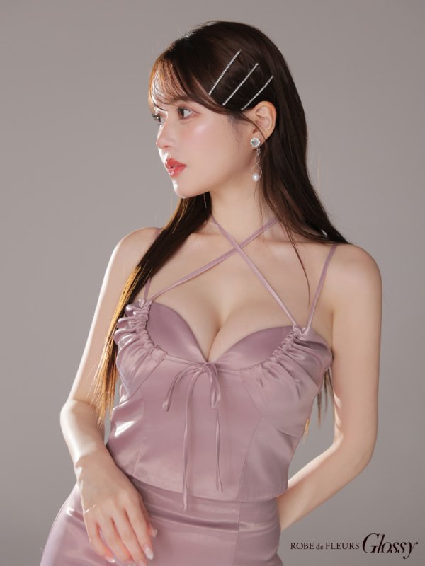 画像8: XSサイズあり【Glossy/グロッシー】サテンリボン/ クロスネック/ セットアップ/ ミニドレス/ キャバドレス[OF08] (8)