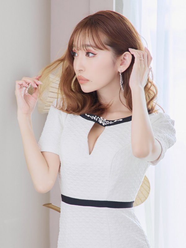 画像5: XSサイズあり【IRMA/イルマ】バイカラー/ モノトーン/ デコルテビジュー/ カットアウト/ 半袖/ 袖あり/ タイト/ ミニドレス/ キャバドレス【HC02】 (5)