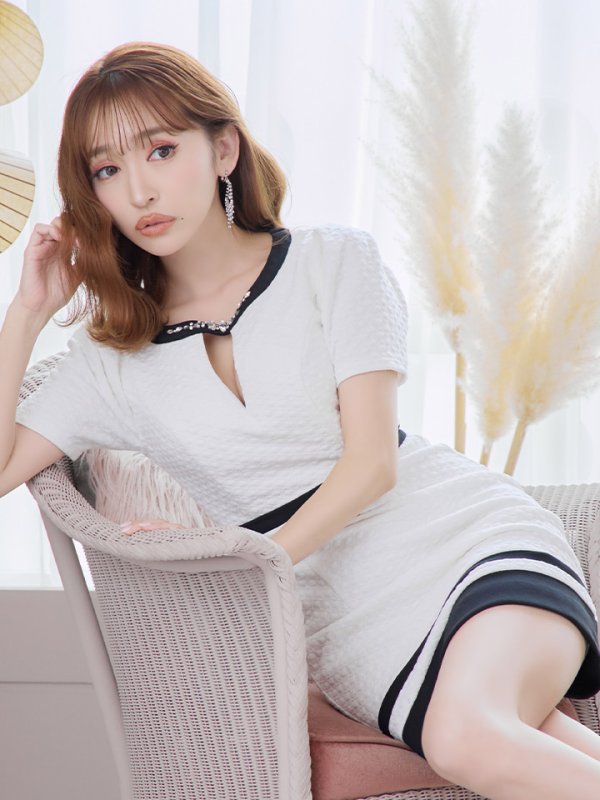 画像7: XSサイズあり【IRMA/イルマ】バイカラー/ モノトーン/ デコルテビジュー/ カットアウト/ 半袖/ 袖あり/ タイト/ ミニドレス/ キャバドレス【HC02】 (7)