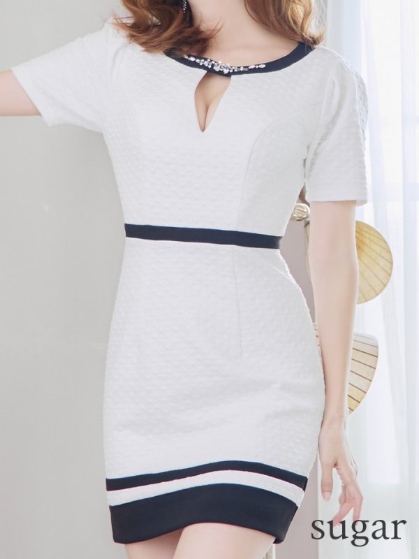 画像10: XSサイズあり【IRMA/イルマ】バイカラー/ モノトーン/ デコルテビジュー/ カットアウト/ 半袖/ 袖あり/ タイト/ ミニドレス/ キャバドレス【HC02】 (10)