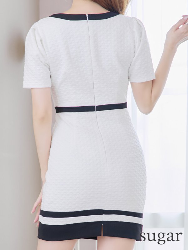 画像11: XSサイズあり【IRMA/イルマ】バイカラー/ モノトーン/ デコルテビジュー/ カットアウト/ 半袖/ 袖あり/ タイト/ ミニドレス/ キャバドレス【HC02】 (11)