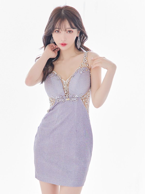 画像5: XSサイズあり【IRMA/イルマ】ワンカラー/ ビジュー/ ラメ/ カットアウト/ ノースリーブ/ ストレッチ/ タイト/ ミニドレス【HC02】 (5)