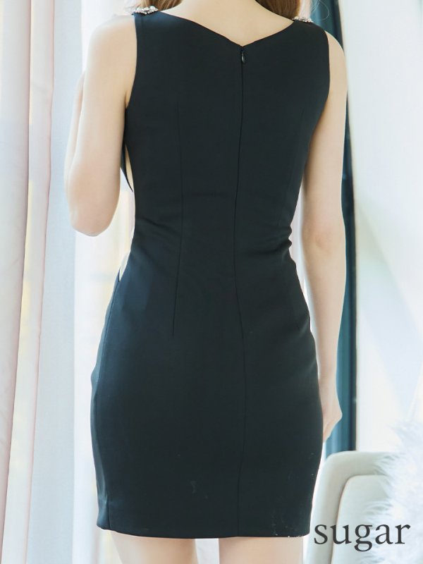 画像9: 【IRMA/イルマ】 ワンカラー/ ビジュー/ Vカット/ カットアウト/ シアー/ ノースリーブ/ タイト/ ミニドレス/ キャバドレス【HC02】 (9)