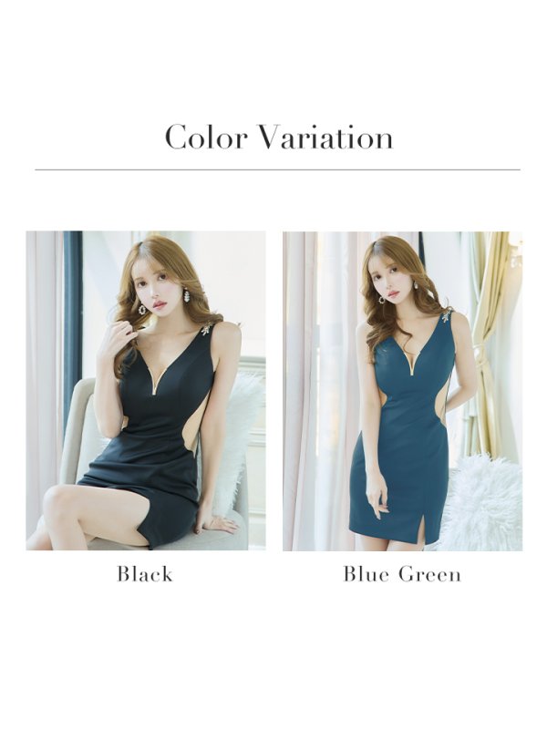 画像38: 【IRMA/イルマ】 ワンカラー/ ビジュー/ Vカット/ カットアウト/ シアー/ ノースリーブ/ タイト/ ミニドレス/ キャバドレス【HC02】 (38)