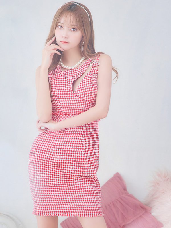 画像5: XSサイズあり【IRMA/イルマ】ツイード/ チェック柄/ カットアウト/ ノースリーブ/ アシメデザイン/ タイト/ ミニドレス/ キャバドレス【HC02】 (5)