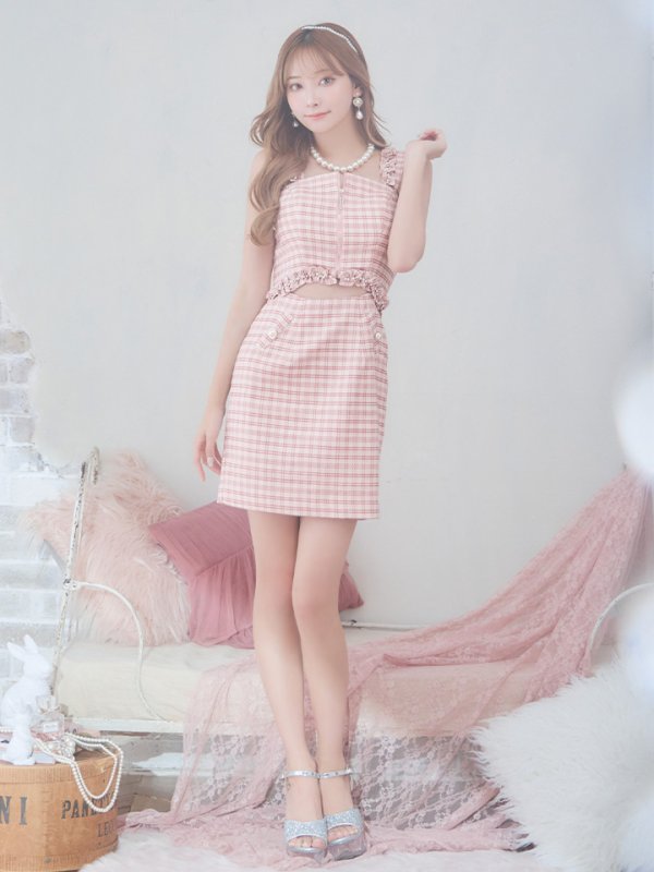 画像6: XSサイズあり【IRMA/イルマ】ツイード/ チェック柄/ フロントジップ/ ビスチェ/ ショルダーフリル/ ウエストカット/ タイト/ ミニドレス/ キャバドレス【HC02】 (6)