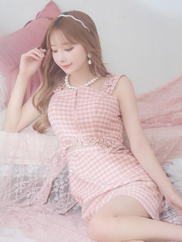 画像7: XSサイズあり【IRMA/イルマ】ツイード/ チェック柄/ フロントジップ/ ビスチェ/ ショルダーフリル/ ウエストカット/ タイト/ ミニドレス/ キャバドレス【HC02】 (7)