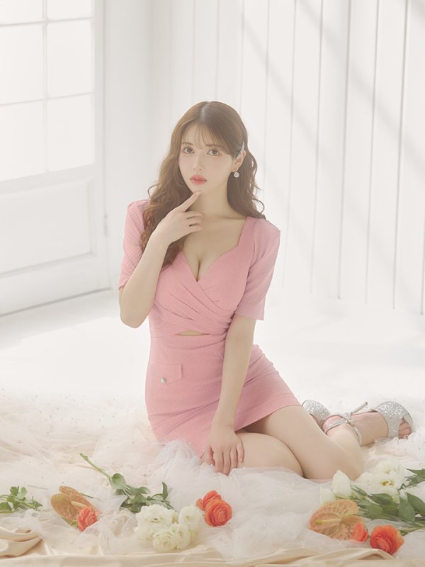 画像23: sugarオリジナルカラー・XSサイズあり【IRMA/イルマ】パフスリーブ/ 半袖/ 袖あり/ ワンカラー/ カットアウト/ ニット/ ストレッチ/ パールボタン/ タイト/ ミニドレス/ キャバドレス【HC02】 (23)