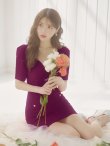 画像13: sugarオリジナルカラー・XSサイズあり【IRMA/イルマ】パフスリーブ/ 半袖/ 袖あり/ ワンカラー/ カットアウト/ ニット/ ストレッチ/ パールボタン/ タイト/ ミニドレス/ キャバドレス[OF2A] (13)