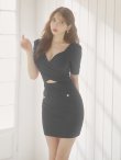 画像8: sugarオリジナルカラー・XSサイズあり【IRMA/イルマ】パフスリーブ/ 半袖/ 袖あり/ ワンカラー/ カットアウト/ ニット/ ストレッチ/ パールボタン/ タイト/ ミニドレス/ キャバドレス[OF2A] (8)