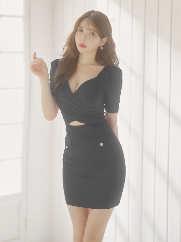 画像7: sugarオリジナルカラー・XSサイズあり【IRMA/イルマ】パフスリーブ/ 半袖/ 袖あり/ ワンカラー/ カットアウト/ ニット/ ストレッチ/ パールボタン/ タイト/ ミニドレス/ キャバドレス【HC02】 (7)