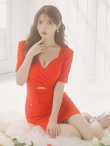 画像18: sugarオリジナルカラー・XSサイズあり【IRMA/イルマ】パフスリーブ/ 半袖/ 袖あり/ ワンカラー/ カットアウト/ ニット/ ストレッチ/ パールボタン/ タイト/ ミニドレス/ キャバドレス[OF2A] (18)