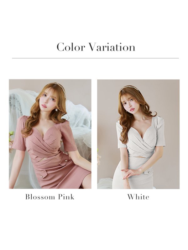 画像48: sugarオリジナルカラー・XSサイズあり【IRMA/イルマ】パフスリーブ/ 半袖/ 袖あり/ ワンカラー/ カットアウト/ ニット/ ストレッチ/ パールボタン/ タイト/ ミニドレス/ キャバドレス【HC02】 (48)