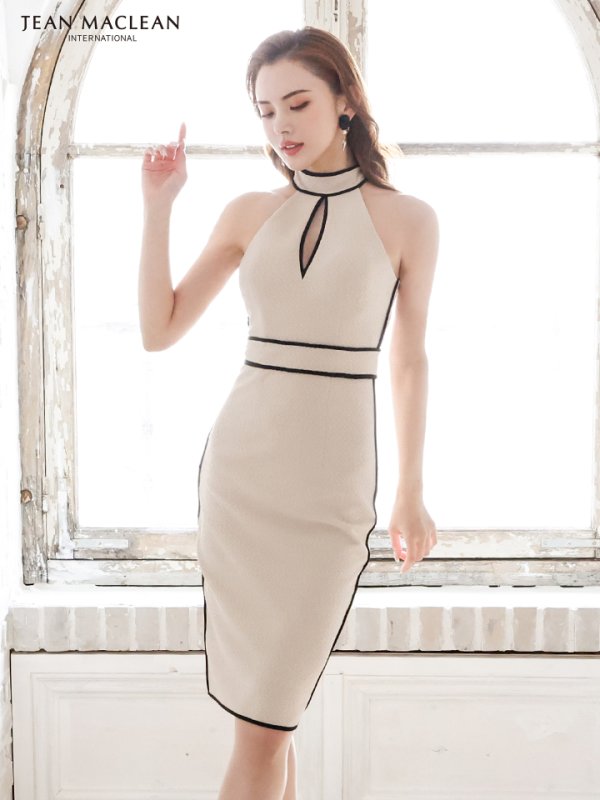 画像11: Lサイズあり【JEAN MACLEAN/ジャンマクレーン】バイカラー/ アメスリ/ ホルターネック/ バストカット/ ハイウエスト/ タイト/ 膝丈/ ミディアムドレス/ キャバドレス【HC02】 (11)