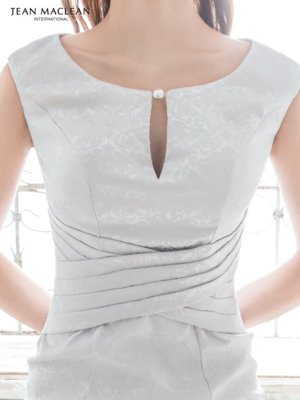 画像4: Lサイズあり【JEAN MACLEAN/ジャンマクレーン】シンプル/ ワンカラー/ ジャガード/ ノースリーブ/ タック/ 膝丈/ タイト/ ミディアムドレス/ キャバドレス【HC02】 (4)