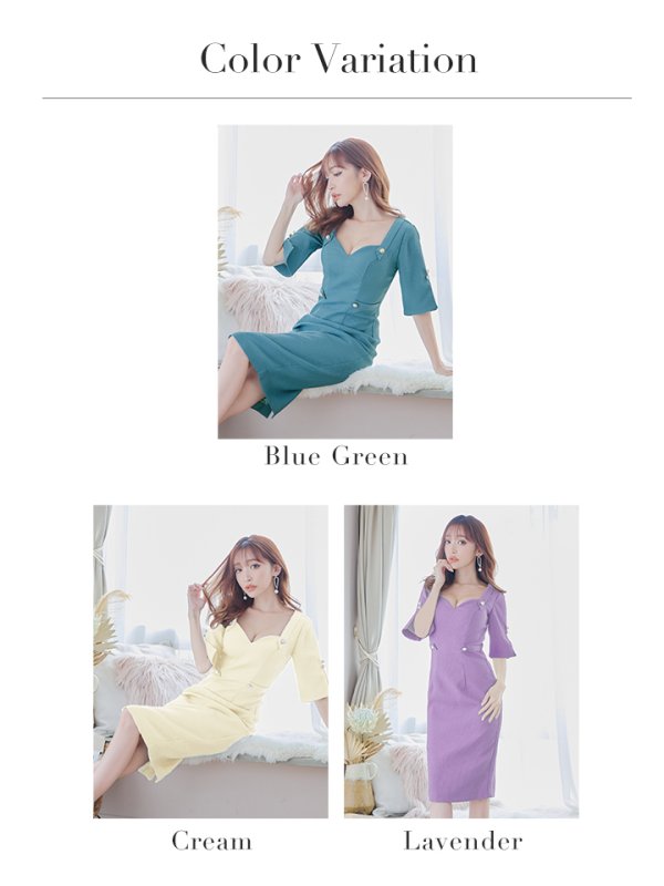 画像20: Lサイズあり【JEAN MACLEAN/ジャンマクレーン】シンプル/ ワンカラー/ パールボタン/ 半袖/ 袖あり/ スリットスリーブ/ タイト/ ひざ丈/ ミディアムドレス/キャバドレス【HC02】 (20)