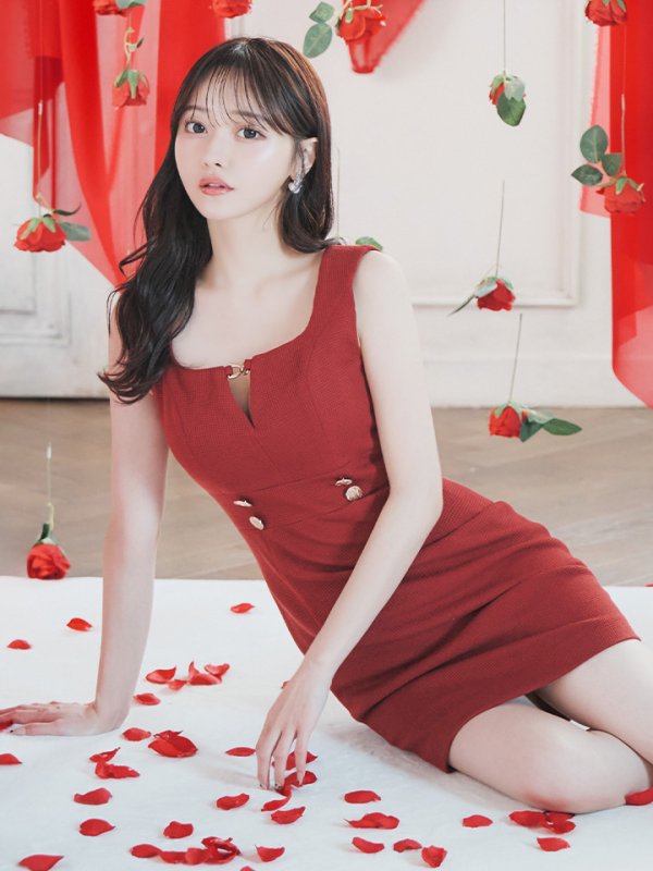 画像2: XSサイズあり【IRMA/イルマ】シンプル/ ワンカラー/ ノースリーブ/ スクエアネック/ ストレッチ/ タイト/ ミニドレス/ キャバドレス【HC02】 (2)