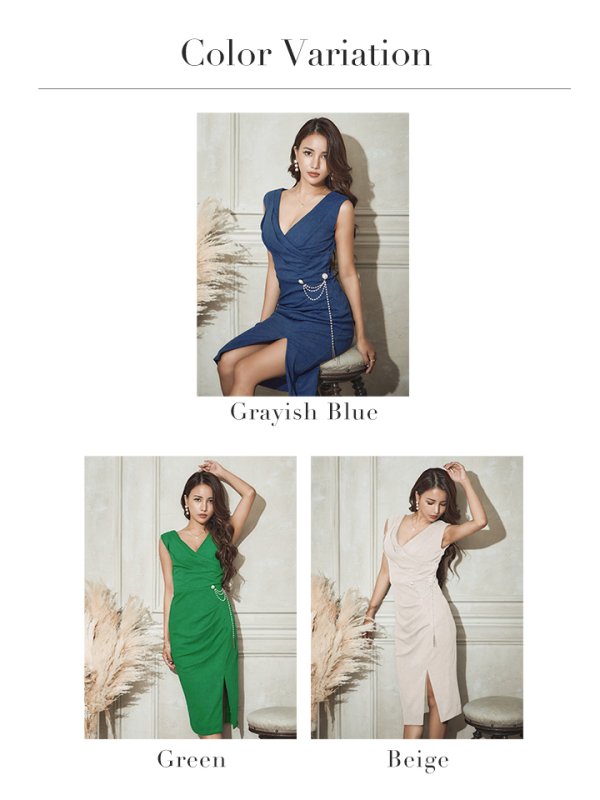 画像20: Lサイズあり【JEAN MACLEAN/ジャンマクレーン】シンプル/ ワンカラー/ Vネック/ ノースリーブ/ タック/ スリット/ ストレッチ/ タイト/ 膝丈/ ミディアムドレス/ キャバドレス【HC02】 (20)