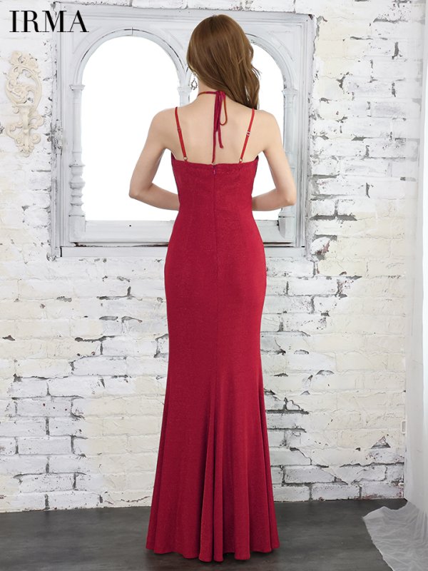 画像6: 【IRMA/イルマ】ホルターネック/ ラメ/ ワンカラー/ スリット/ タック/ タイト/ ロングドレス/ キャバドレス long[OF2A] (6)