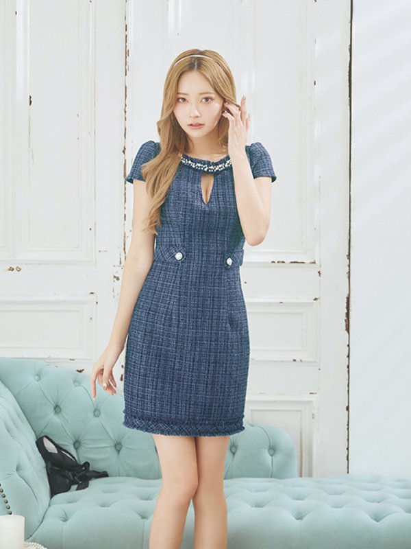 画像5: XSサイズあり【IRMA/イルマ】ツイード/ バストカットアウト/ ビジュー/ 半袖/ 袖あり/ タイト/ ミニドレス/ キャバドレス【HC02】 (5)