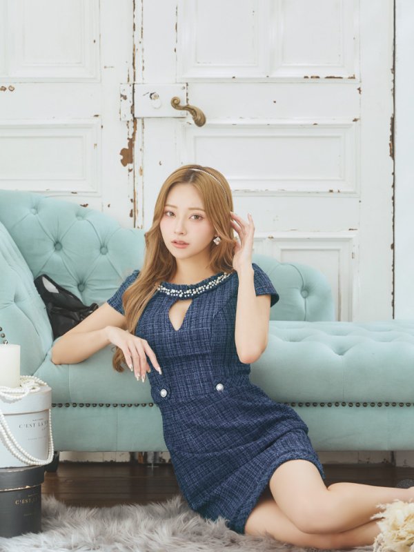 画像7: XSサイズあり【IRMA/イルマ】ツイード/ バストカットアウト/ ビジュー/ 半袖/ 袖あり/ タイト/ ミニドレス/ キャバドレス【HC02】 (7)