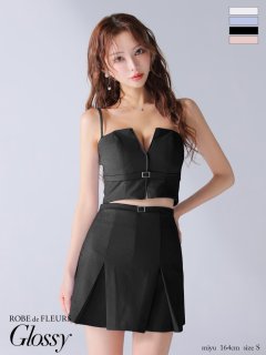 【ROBE de FLEURS Glossy/ローブ・ド・フルール グロッシー】バストカット/ ベルトプリーツ/ セットアップ/ ミニドレス/ キャバドレス