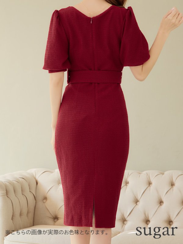 画像10: Lサイズあり【JEAN MACLEAN/ジャンマクレーン】シンプル/  ワンカラー/ Vネック/ 半袖/ 袖あり/ タイト/ 膝丈/ ミディアムドレス/ キャバドレス【HC02】 (10)