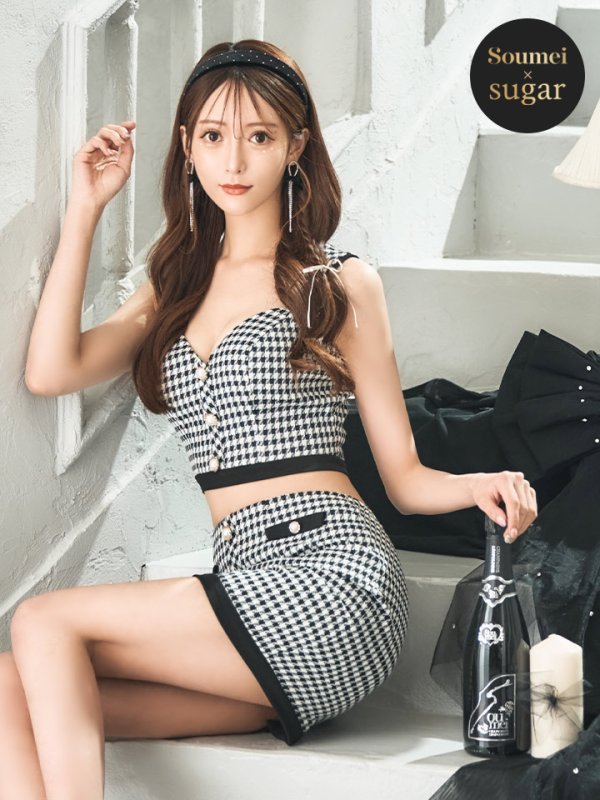 画像20: 【すず/関西コレクション着用】XSサイズあり【IRMA/イルマ】セットアップ/ 千鳥柄/ パール/ ノースリーブ/ タイト/ ミニドレス/ キャバドレス【HC02】 (20)