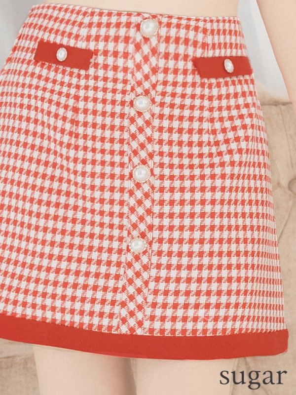 画像12: XSサイズあり【IRMA/イルマ】セットアップ/ 千鳥柄/ パール/ ノースリーブ/ 台形スカート/ ミニドレス/ キャバドレス【HC02】 (12)