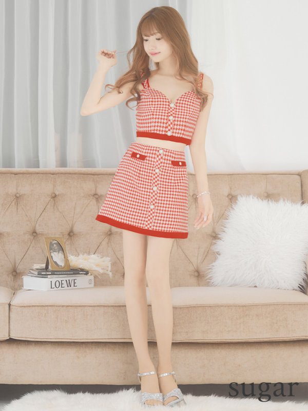 画像8: XSサイズあり【IRMA/イルマ】セットアップ/ 千鳥柄/ パール/ ノースリーブ/ 台形スカート/ ミニドレス/ キャバドレス【HC02】 (8)