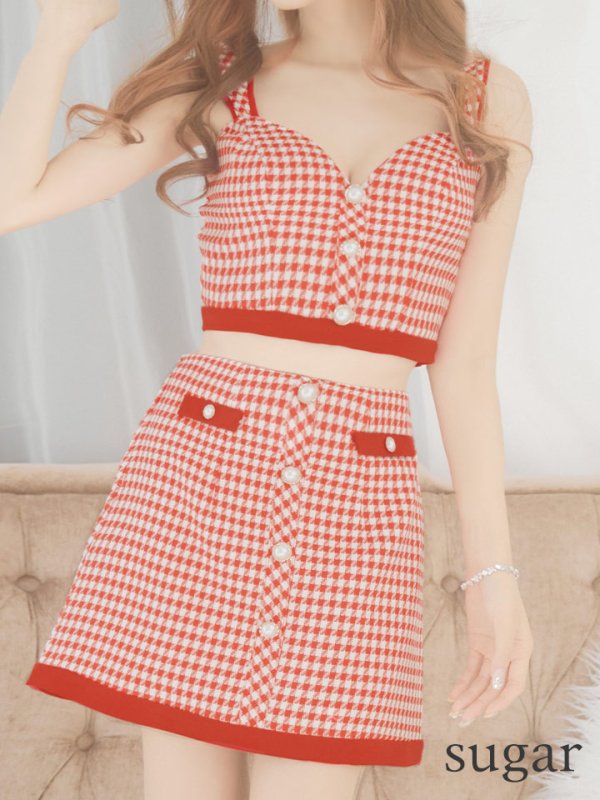 画像9: XSサイズあり【IRMA/イルマ】セットアップ/ 千鳥柄/ パール/ ノースリーブ/ 台形スカート/ ミニドレス/ キャバドレス【HC02】 (9)
