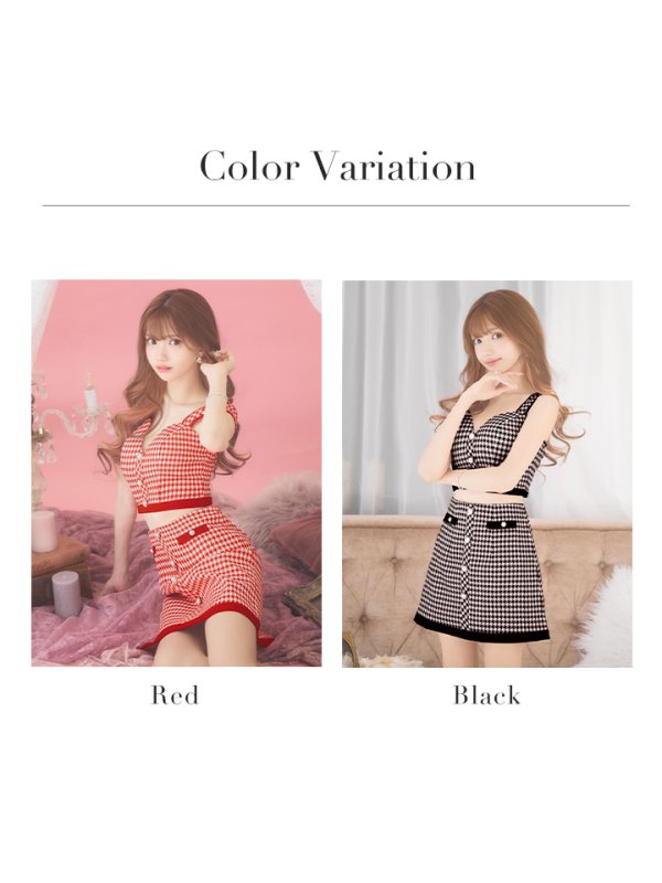 画像20: XSサイズあり【IRMA/イルマ】セットアップ/ 千鳥柄/ パール/ ノースリーブ/ 台形スカート/ ミニドレス/ キャバドレス【HC02】 (20)