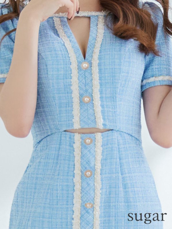 画像10: sugarオリジナルカラー・XSサイズあり【IRMA/イルマ】ツイード/ カットアウト/ 半袖/ 袖あり/ ボタンデザイン/ タイト/ ミニドレス/ キャバドレス【HC02】 (10)