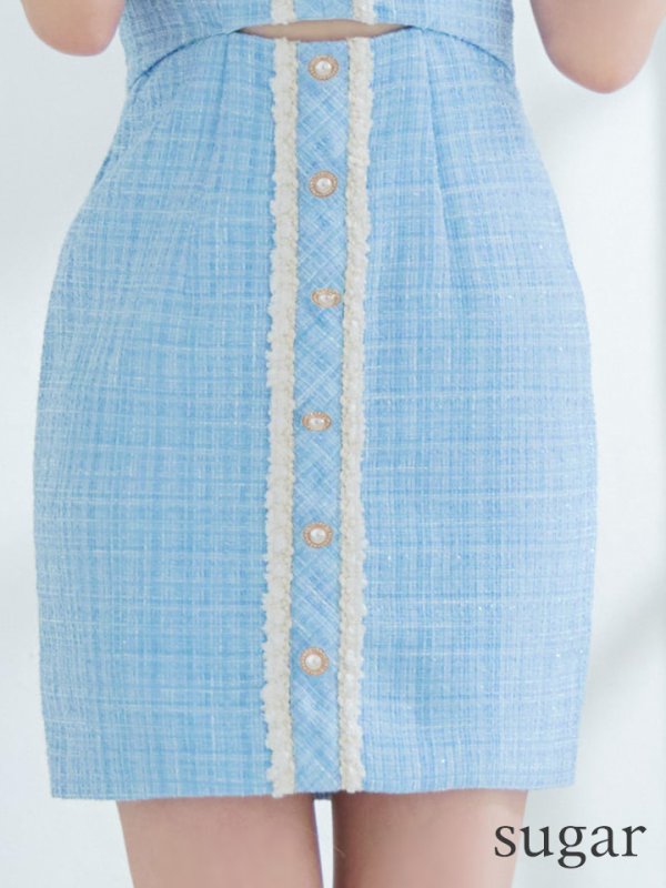 画像11: sugarオリジナルカラー・XSサイズあり【IRMA/イルマ】ツイード/ カットアウト/ 半袖/ 袖あり/ ボタンデザイン/ タイト/ ミニドレス/ キャバドレス【HC02】 (11)