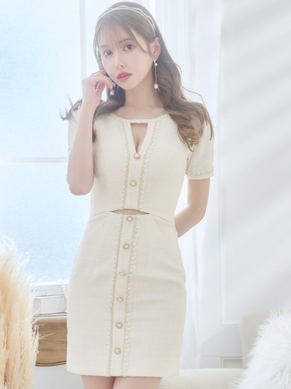 画像27: sugarオリジナルカラー・XSサイズあり【IRMA/イルマ】ツイード/ カットアウト/ 半袖/ 袖あり/ ボタンデザイン/ タイト/ ミニドレス/ キャバドレス【HC02】 (27)