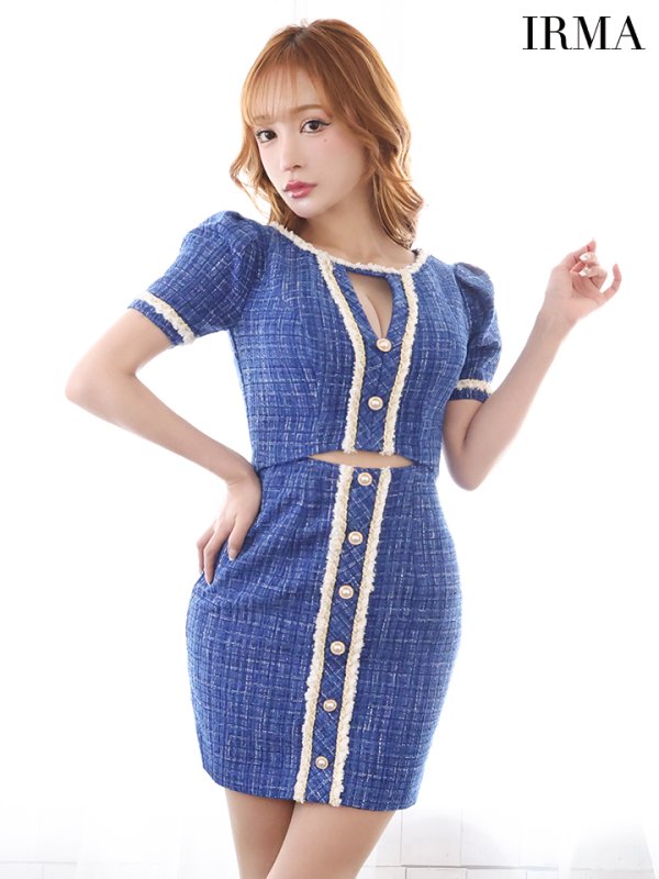 画像18: sugarオリジナルカラー・XSサイズあり【IRMA/イルマ】ツイード/ カットアウト/ 半袖/ 袖あり/ ボタンデザイン/ タイト/ ミニドレス/ キャバドレス【HC02】 (18)
