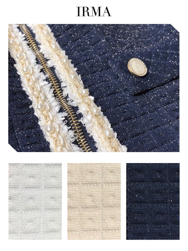 画像9: XSサイズあり【IRMA/イルマ】コサージュ付き/ フロントジップ/ ツイード/ 半袖/ 袖あり/ タイト/ ミニドレス/ キャバドレス【HC02】 (9)