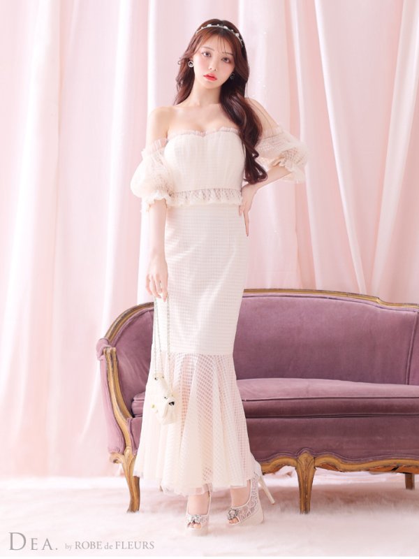 画像12: Lサイズあり【DEA./ディア】チェック/ フリルオフショル/ マーメイド/ セットアップ/ ロングドレス/ キャバドレス long[OF08] (12)