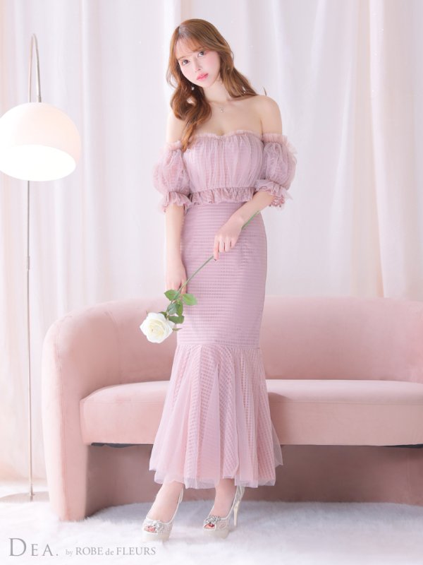 画像24: Lサイズあり【DEA./ディア】チェック/ フリルオフショル/ マーメイド/ セットアップ/ ロングドレス/ キャバドレス long[OF08] (24)