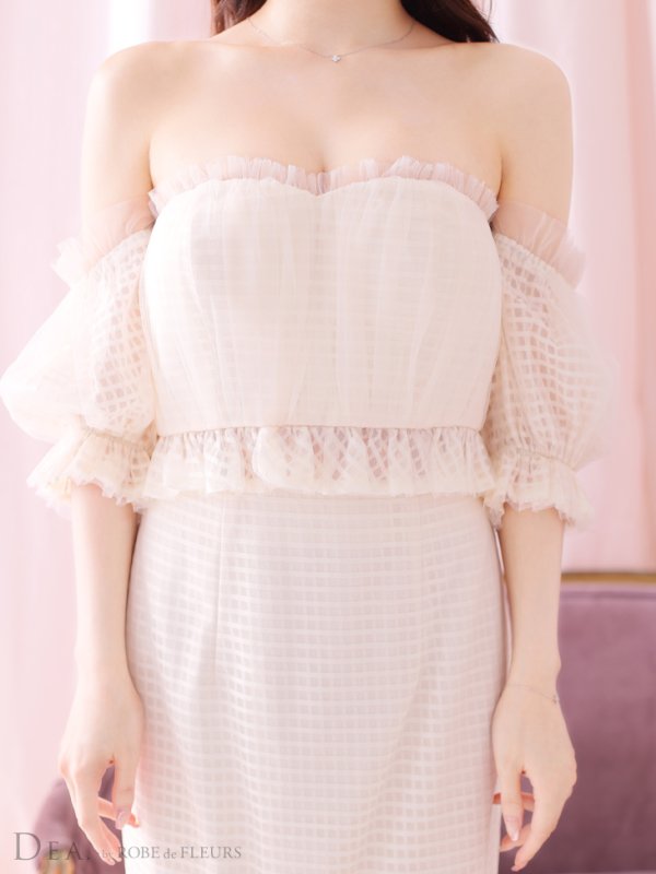 画像14: Lサイズあり【DEA./ディア】チェック/ フリルオフショル/ マーメイド/ セットアップ/ ロングドレス/ キャバドレス long[OF08] (14)