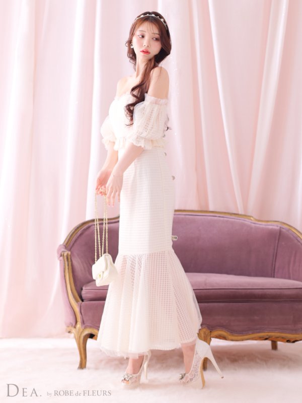 画像13: Lサイズあり【DEA./ディア】チェック/ フリルオフショル/ マーメイド/ セットアップ/ ロングドレス/ キャバドレス long[OF08] (13)