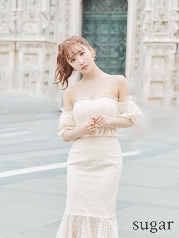 画像3: Lサイズあり【DEA./ディア】チェック/ フリルオフショル/ マーメイド/ セットアップ/ ロングドレス/ キャバドレス long[OF08] (3)