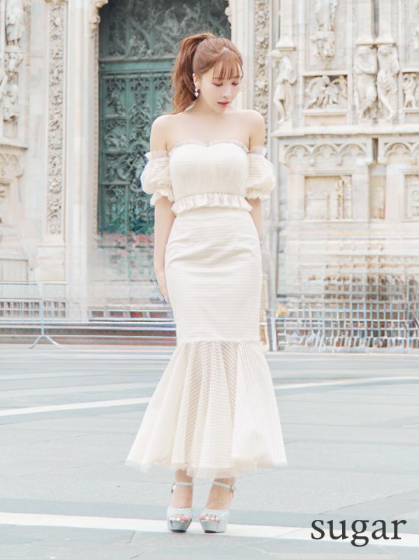 画像7: Lサイズあり【DEA./ディア】チェック/ フリルオフショル/ マーメイド/ セットアップ/ ロングドレス/ キャバドレス long[OF08] (7)